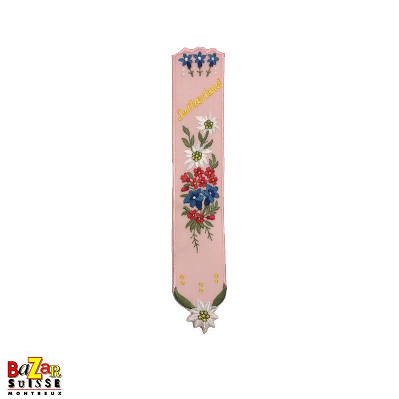 Swiss embroidered bookmark "flowers" pink