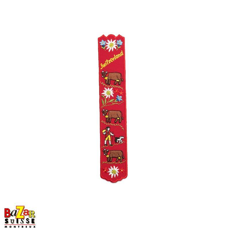 Swiss embroidered bookmark "cows" red
