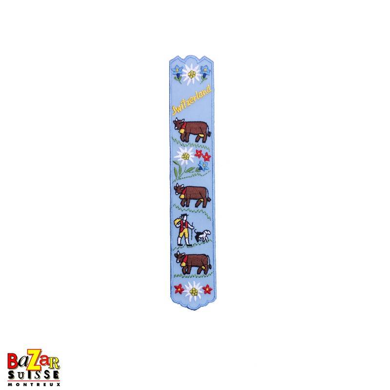 Swiss embroidered bookmark "cows" blue
