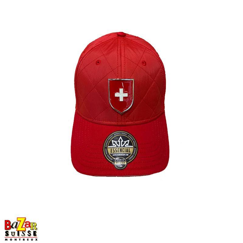 Red metal badge cap