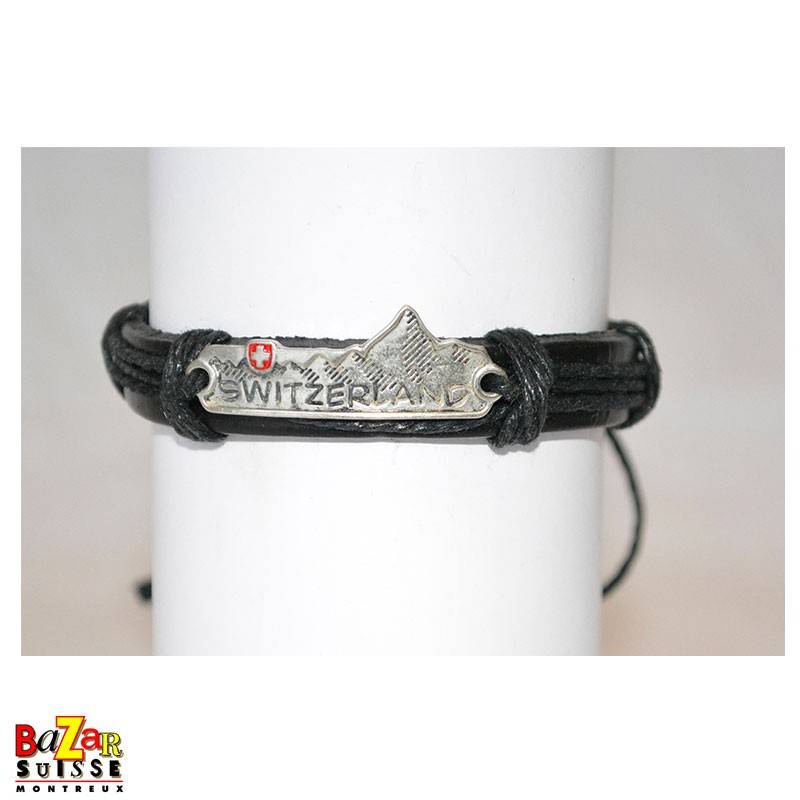 Bracelet en cuire avec plaquette “Switzerland”