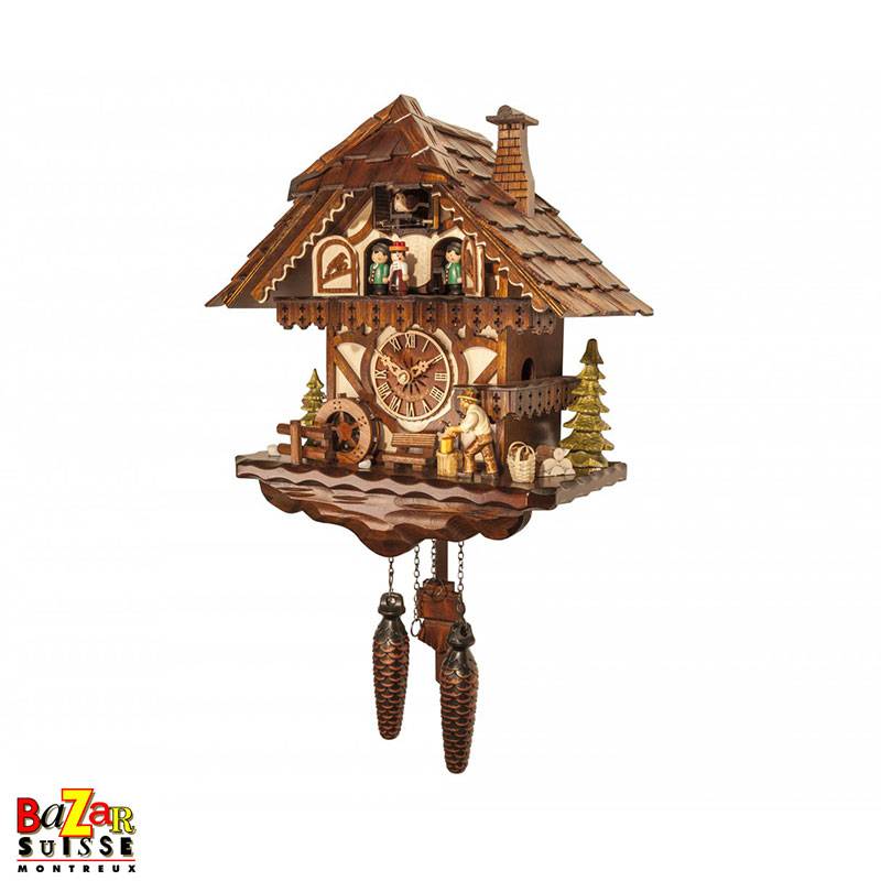 Quartz cuckoo-clock - wood cutter/water mill/dancers