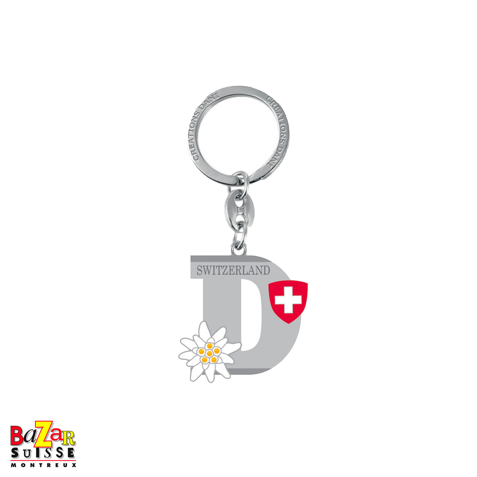 Letter "D" keyring with edelweiss