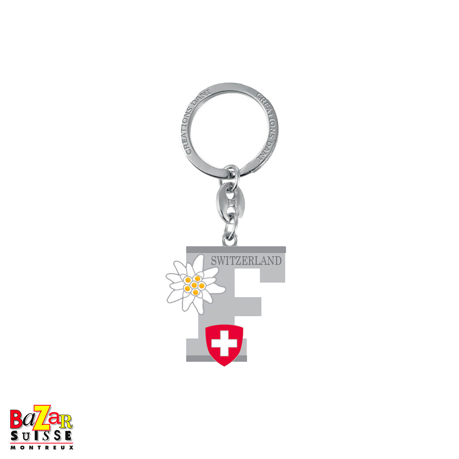 Letter "F" keyring with edelweiss