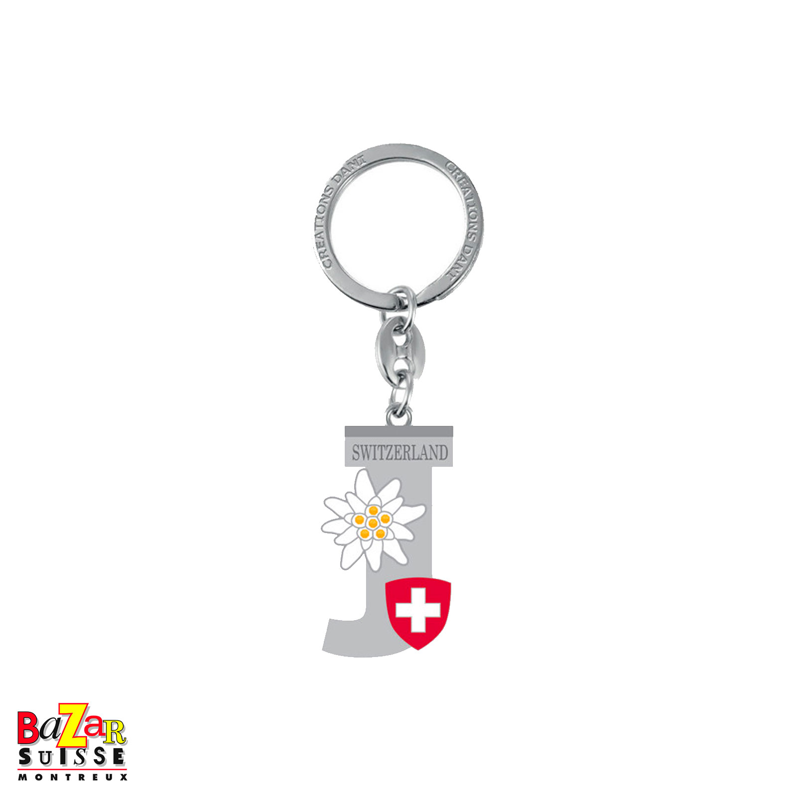 Letter "J" keyring with edelweiss