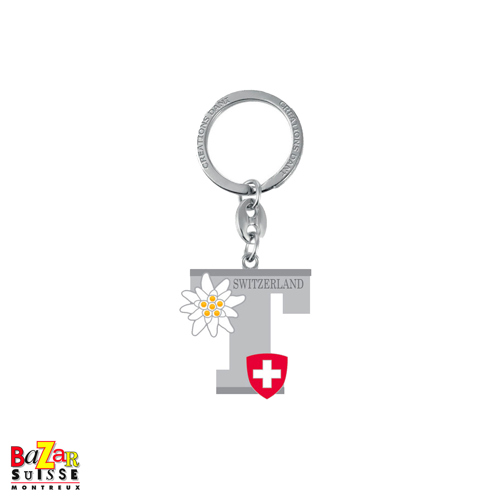 Letter "T" keyring with edelweiss