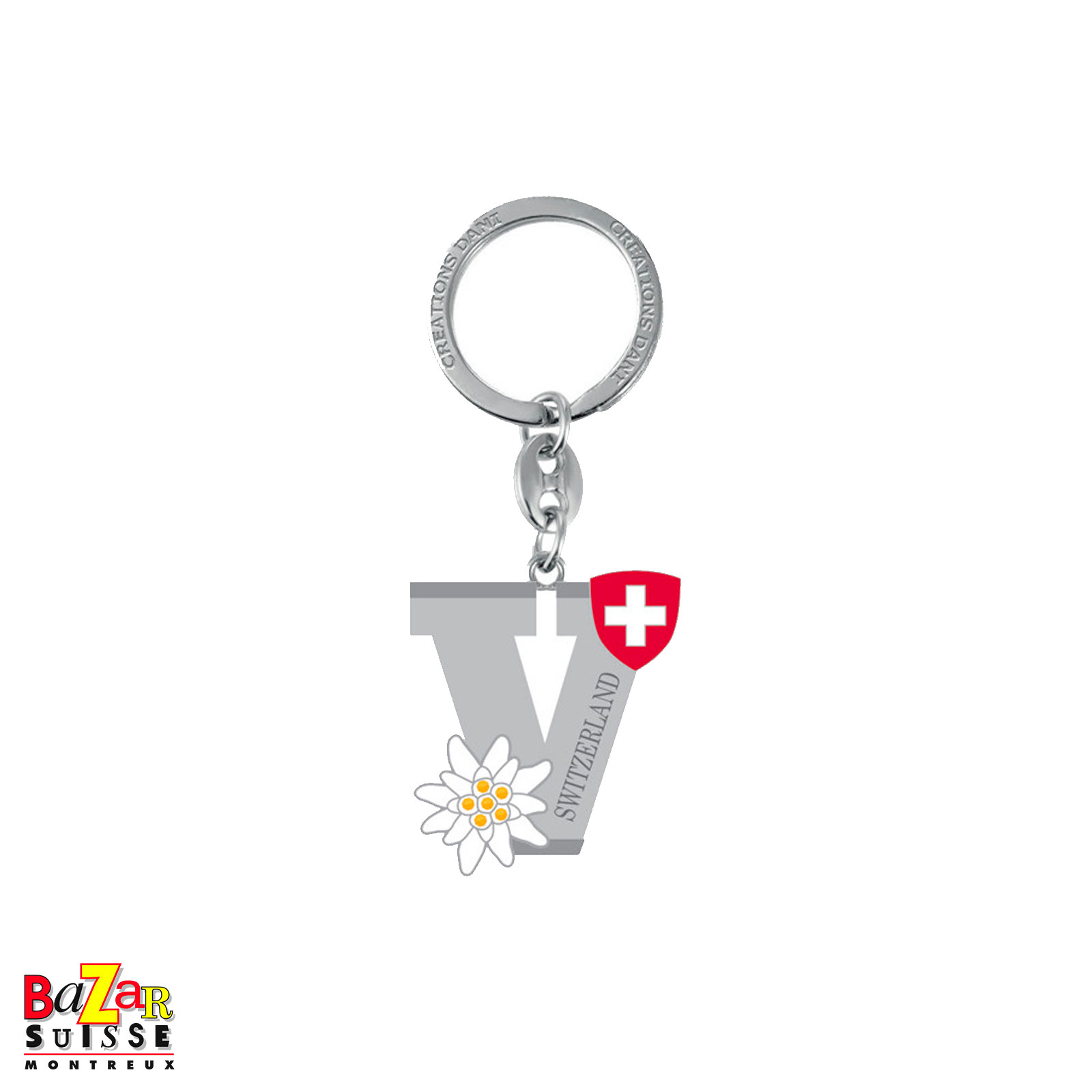 Letter "V" keyring with edelweiss
