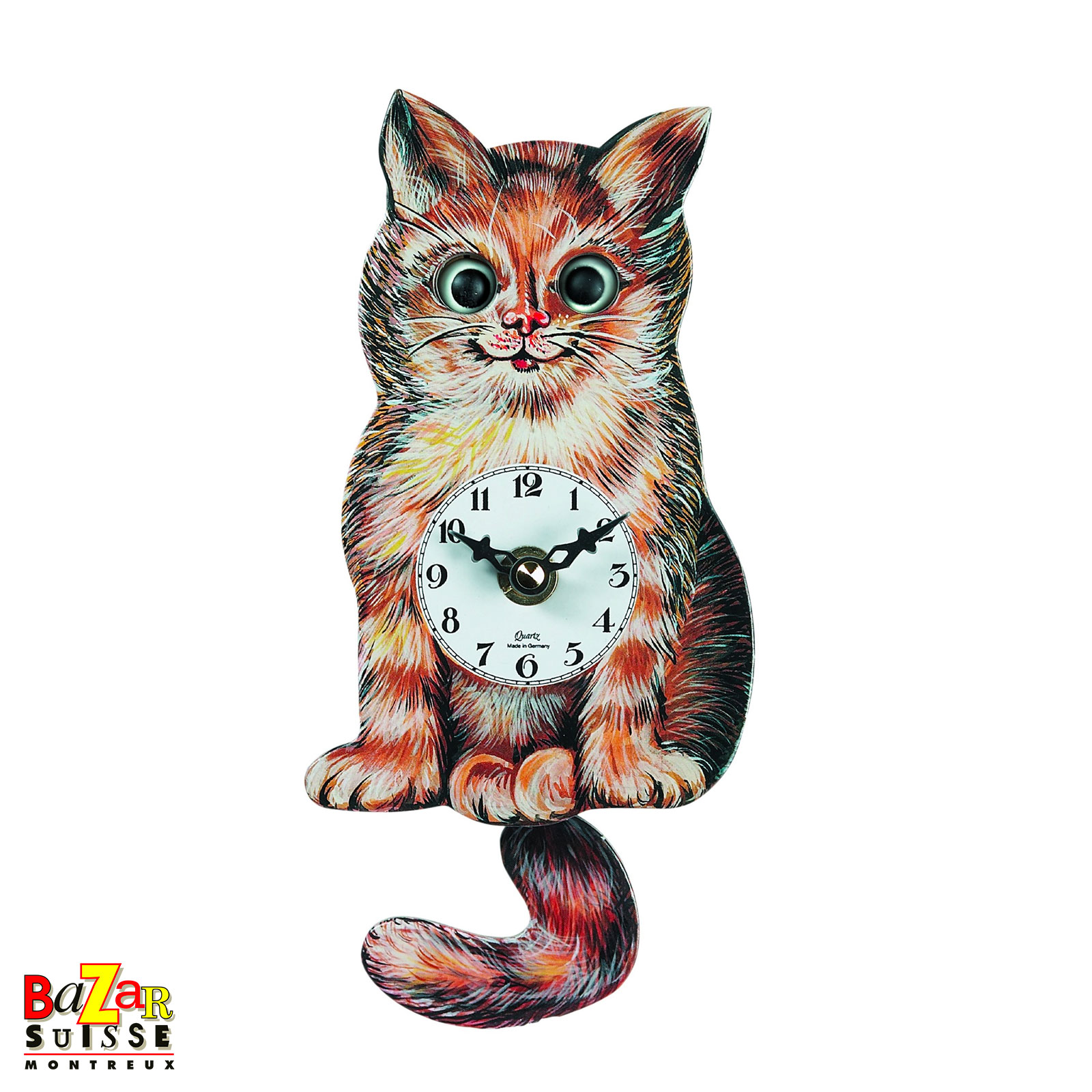 Cat quartz clock - 12 cm