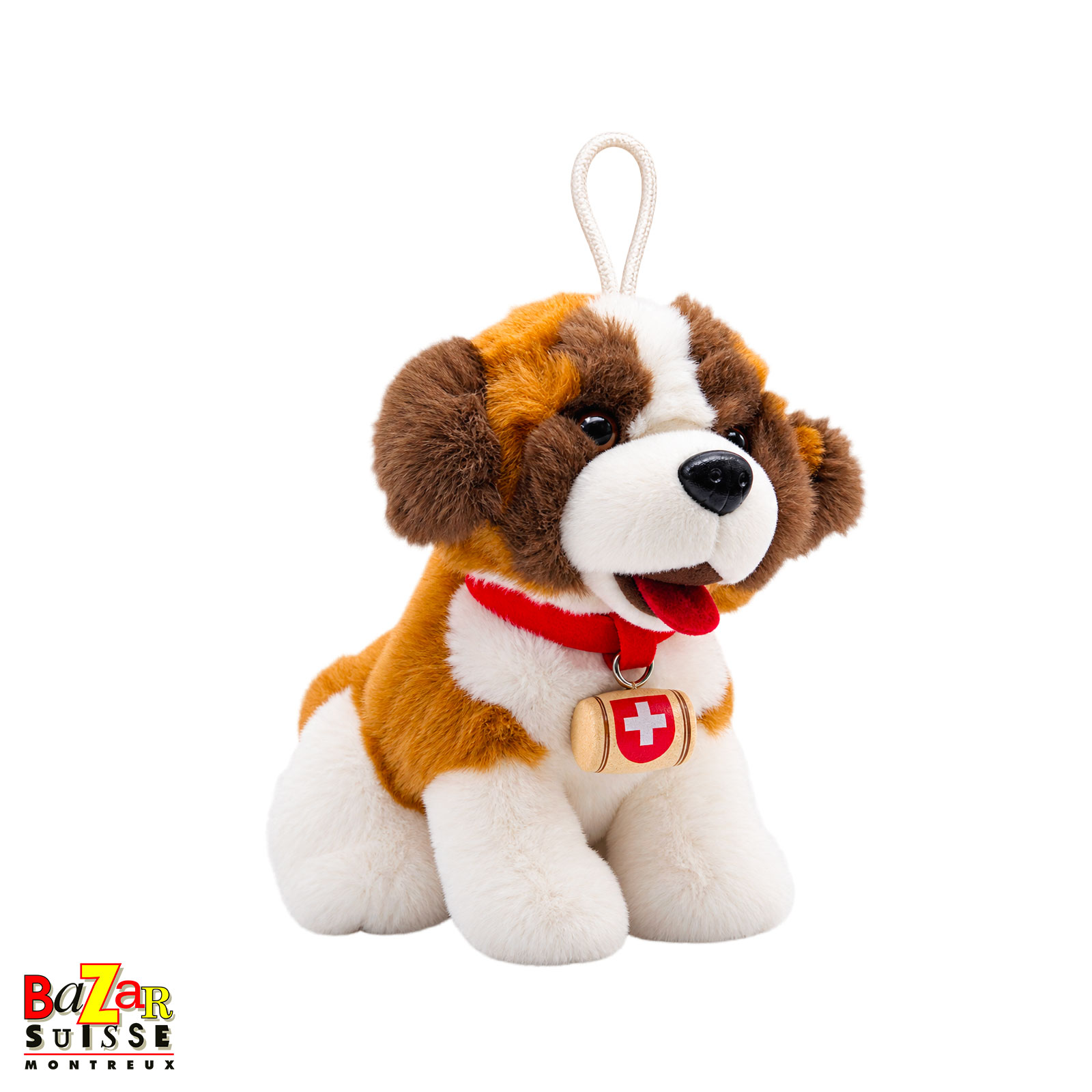 St Bernard soft toy with wooden barrel - 15 cm