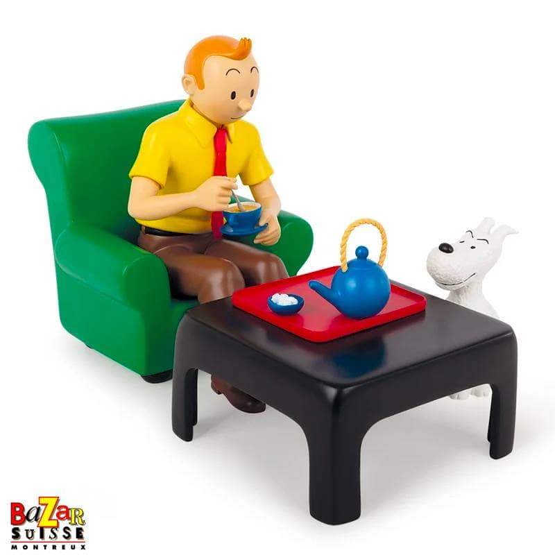 Figurine Tintin prenant le thé