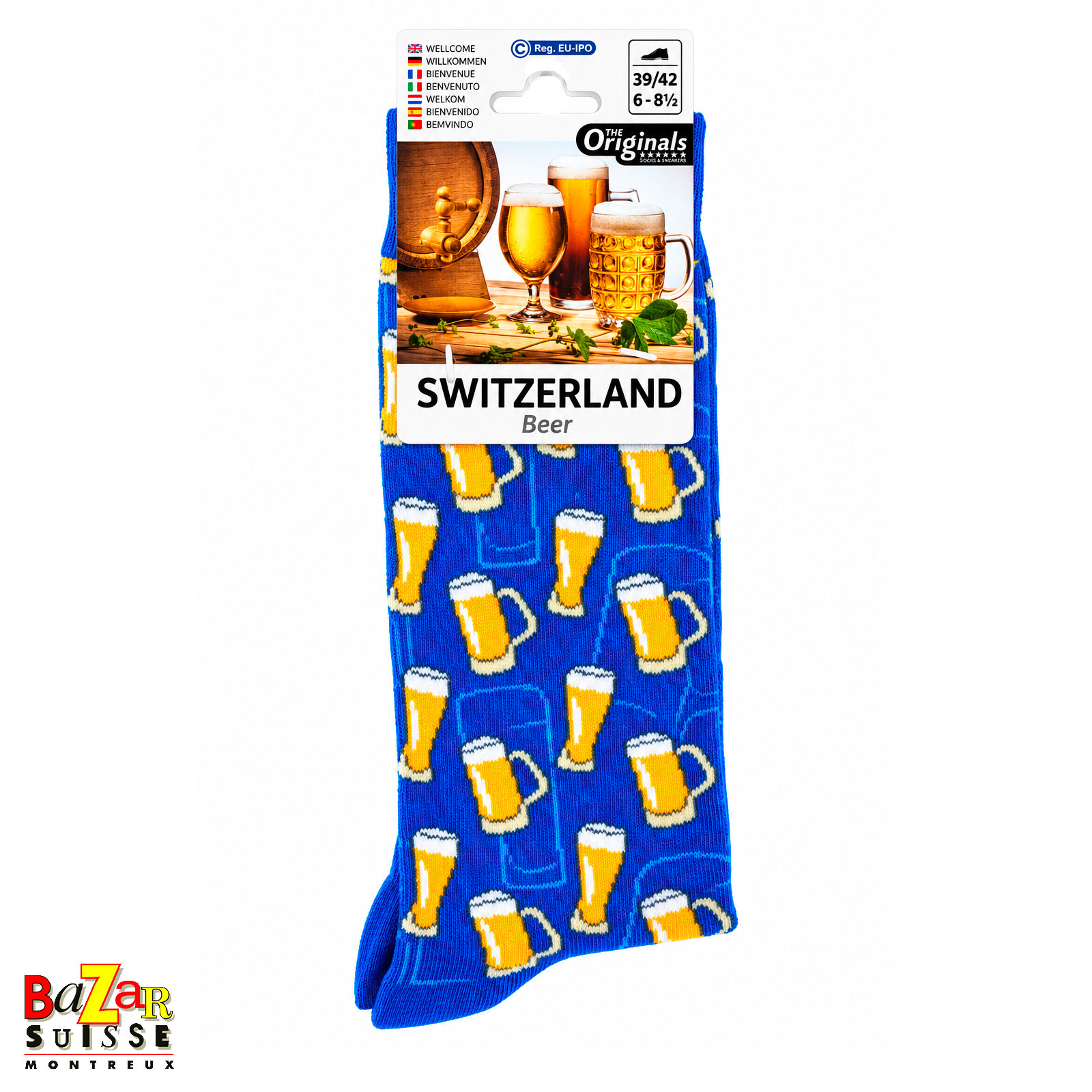 Socks - beer glasses and mugs on blue