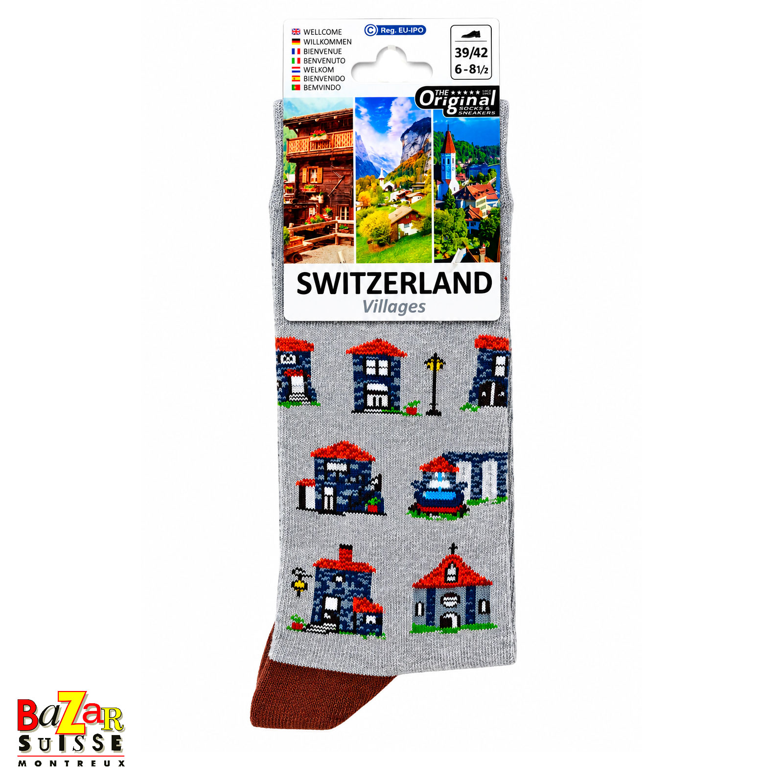 Socks - villages on grey