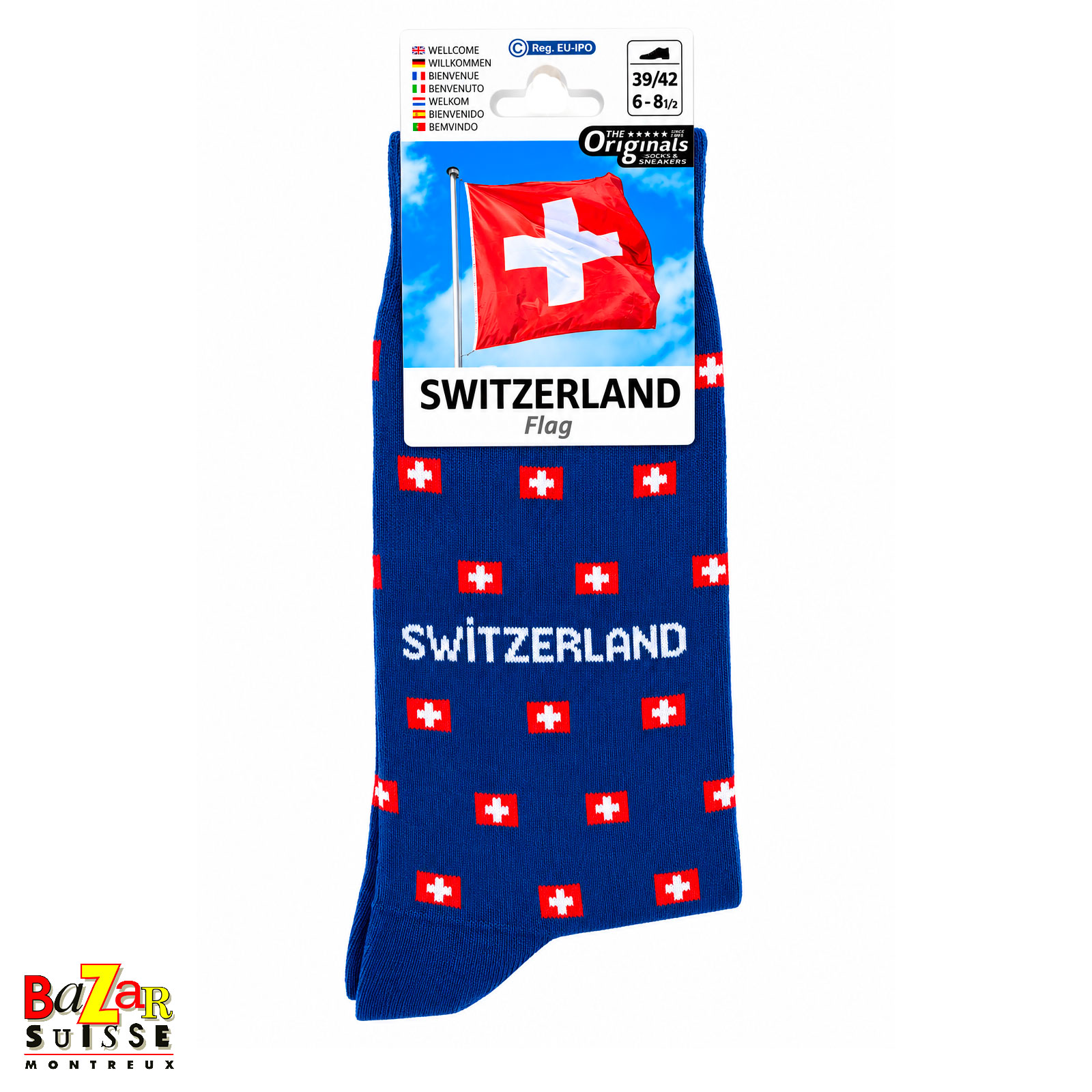 Socks - Swiss flags on blue