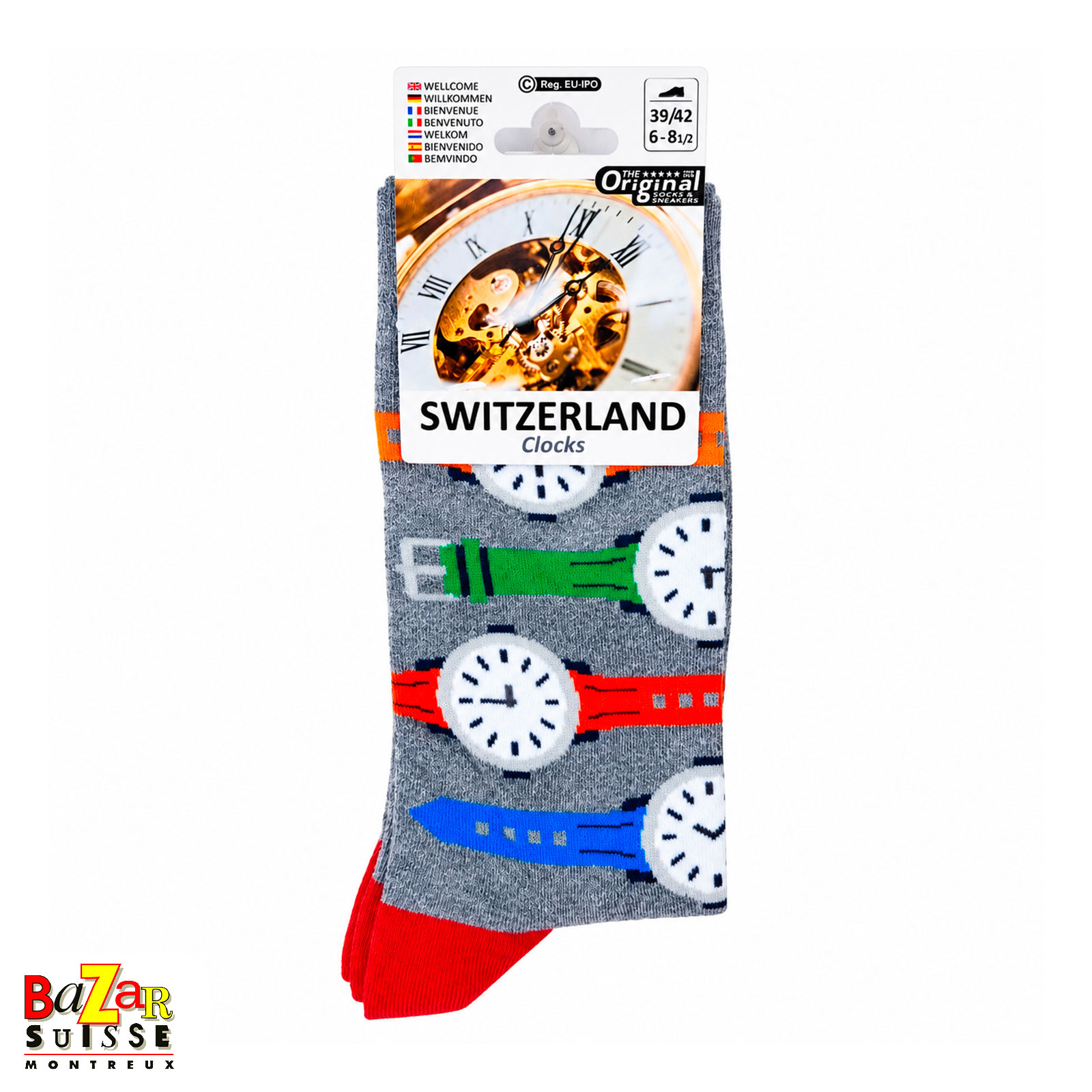 Socks - colourful watches on grey