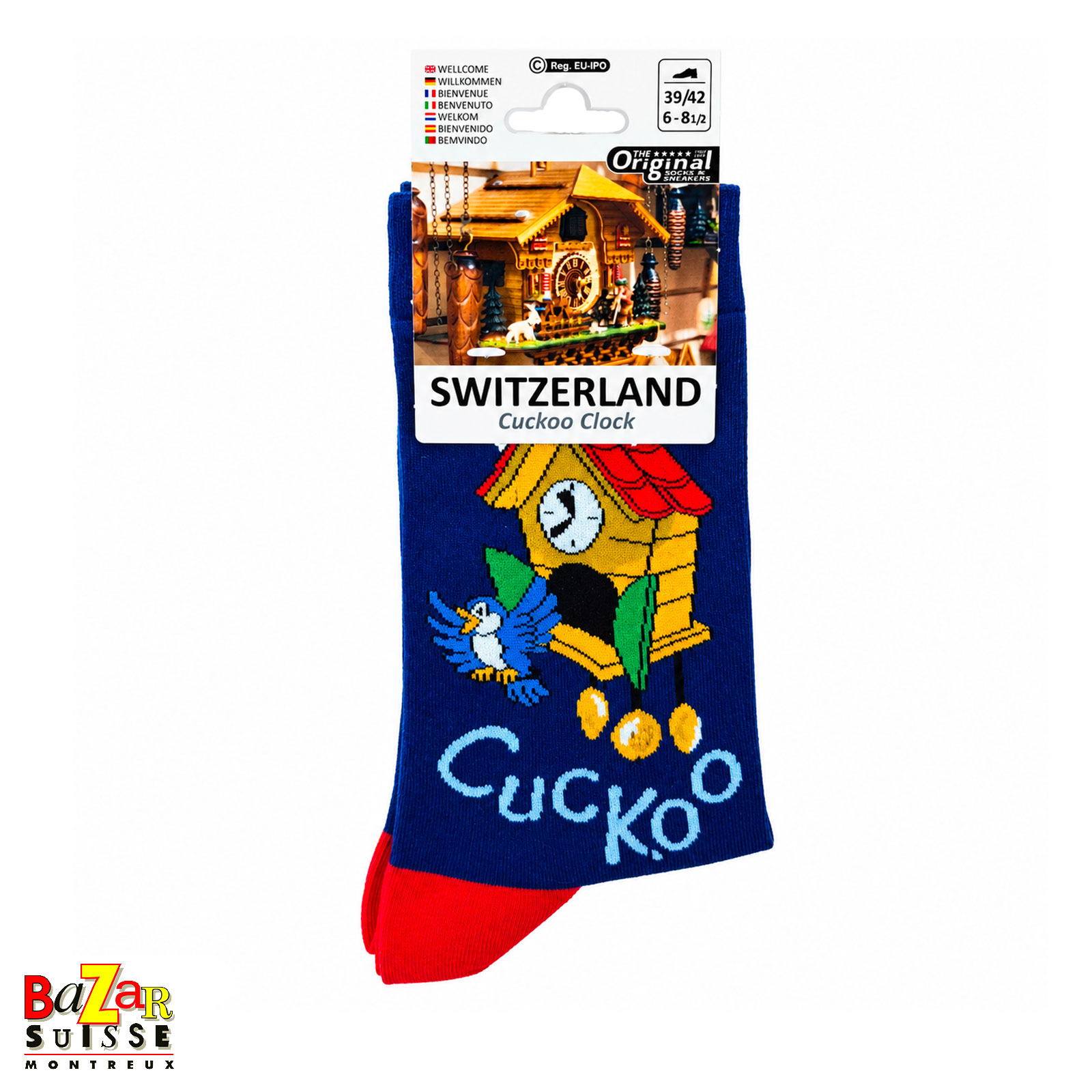 Socks - cuckoo clock on dark blue