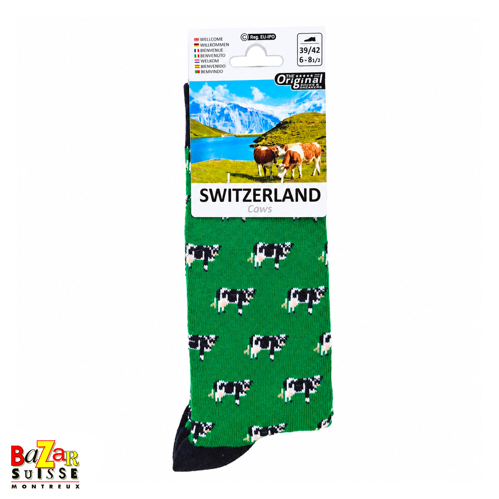 Socks - cows on green