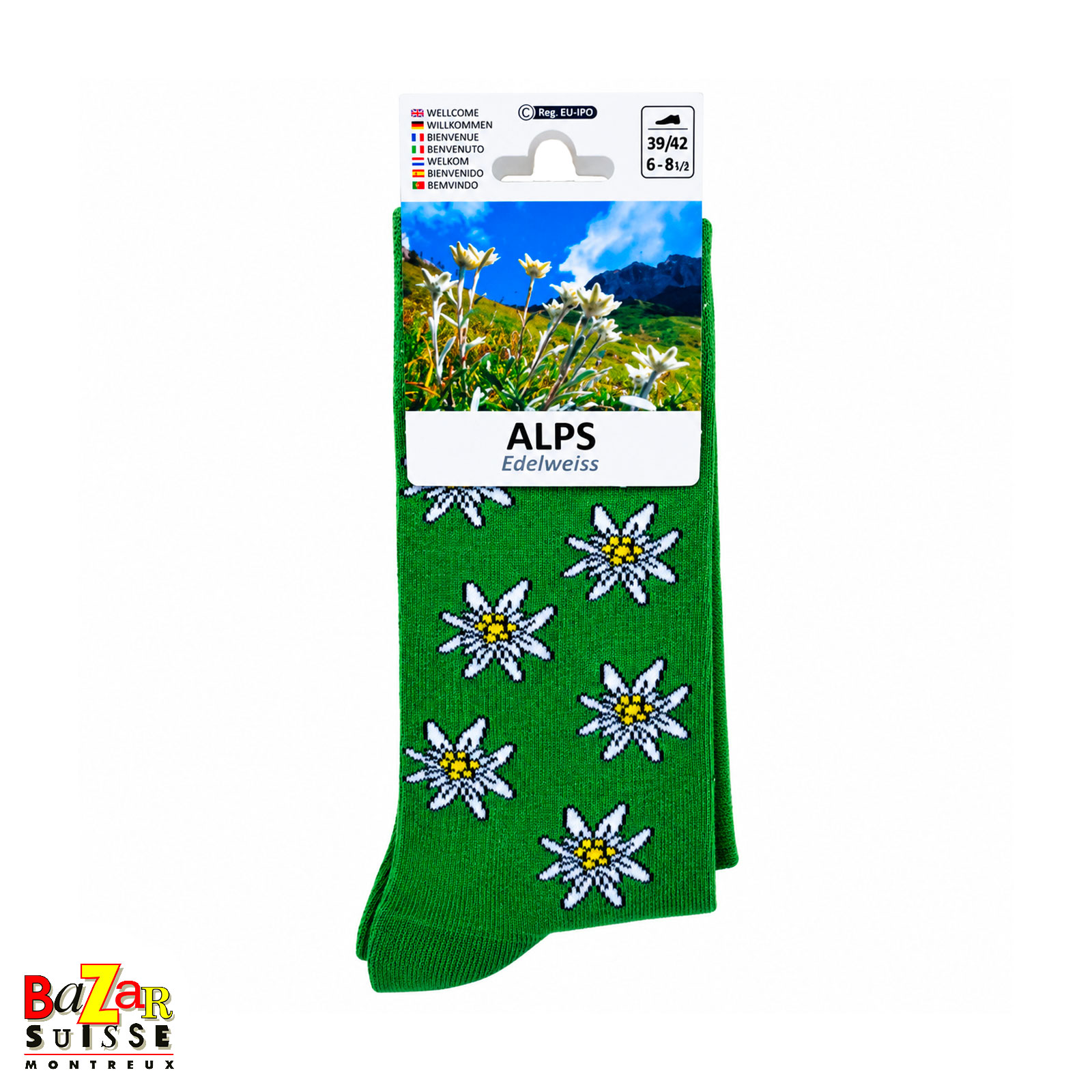 Socken - Edelweiss auf Grün