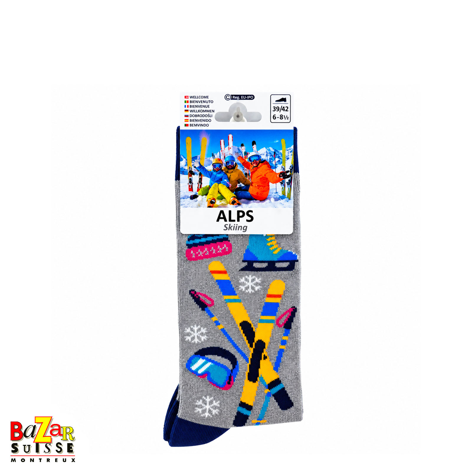 Socks - ski motifs on grey