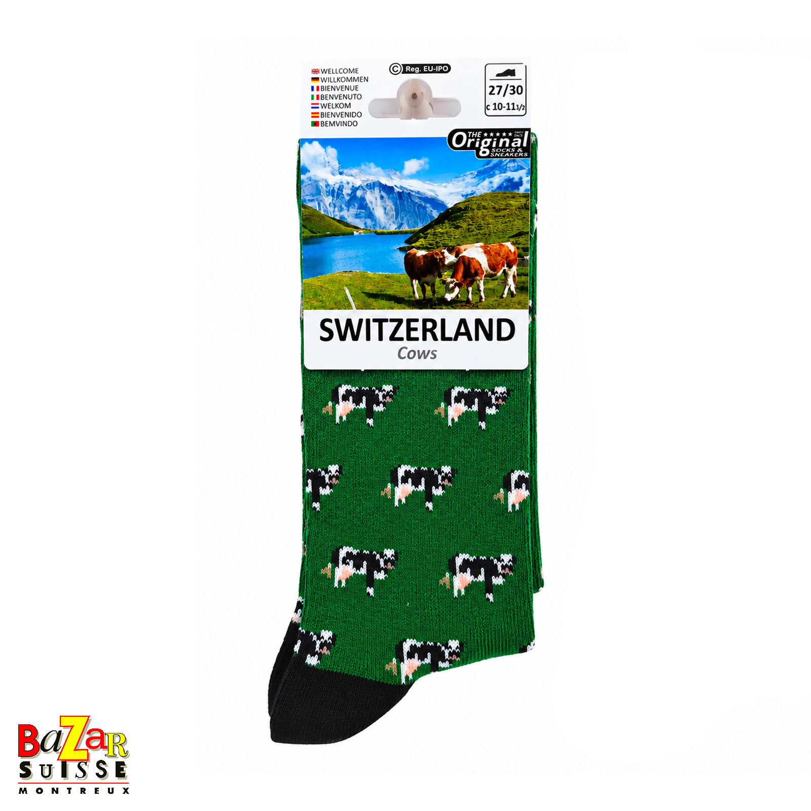 Children’s socks - Cows, green