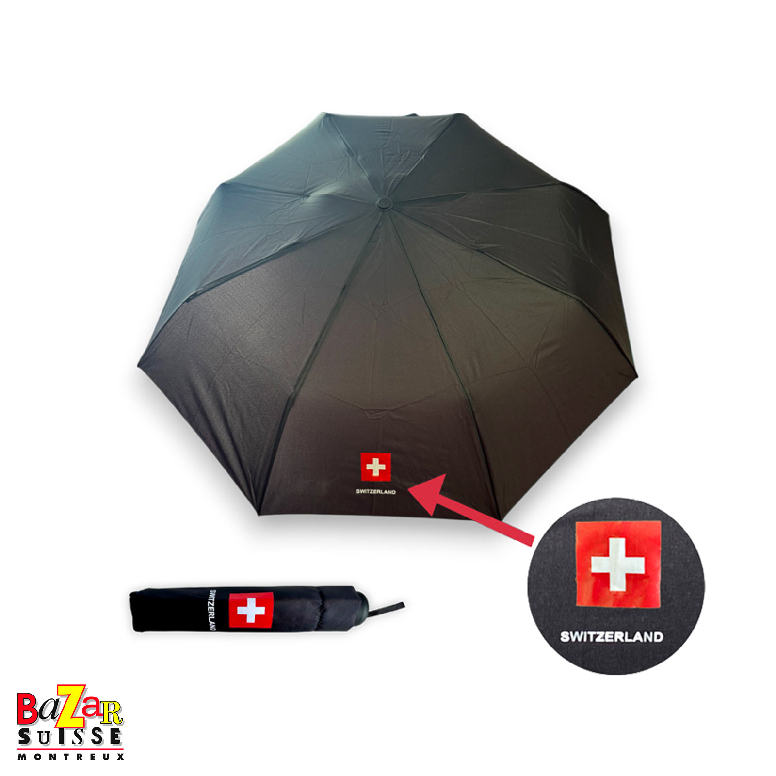 Parapluie noir - Croix suisse