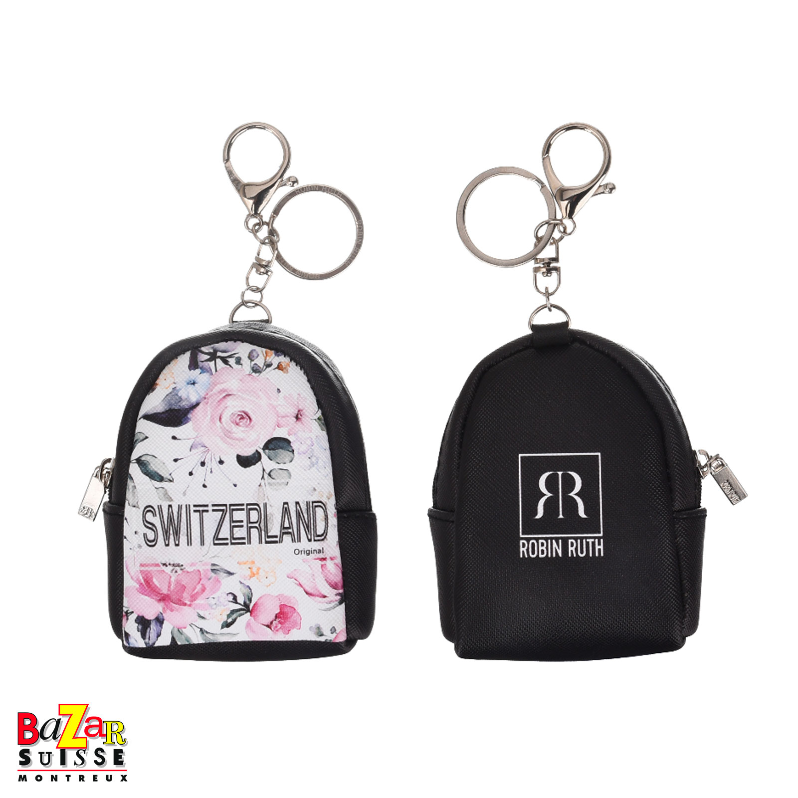 Porte-clés mini sac à dos Robin Ruth - Switzerland floral noir
