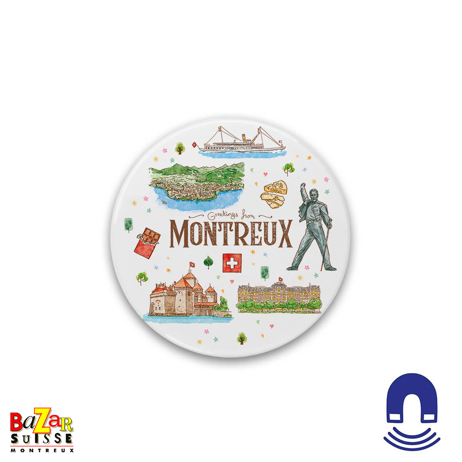 Round Montreux magnet - illustrated design