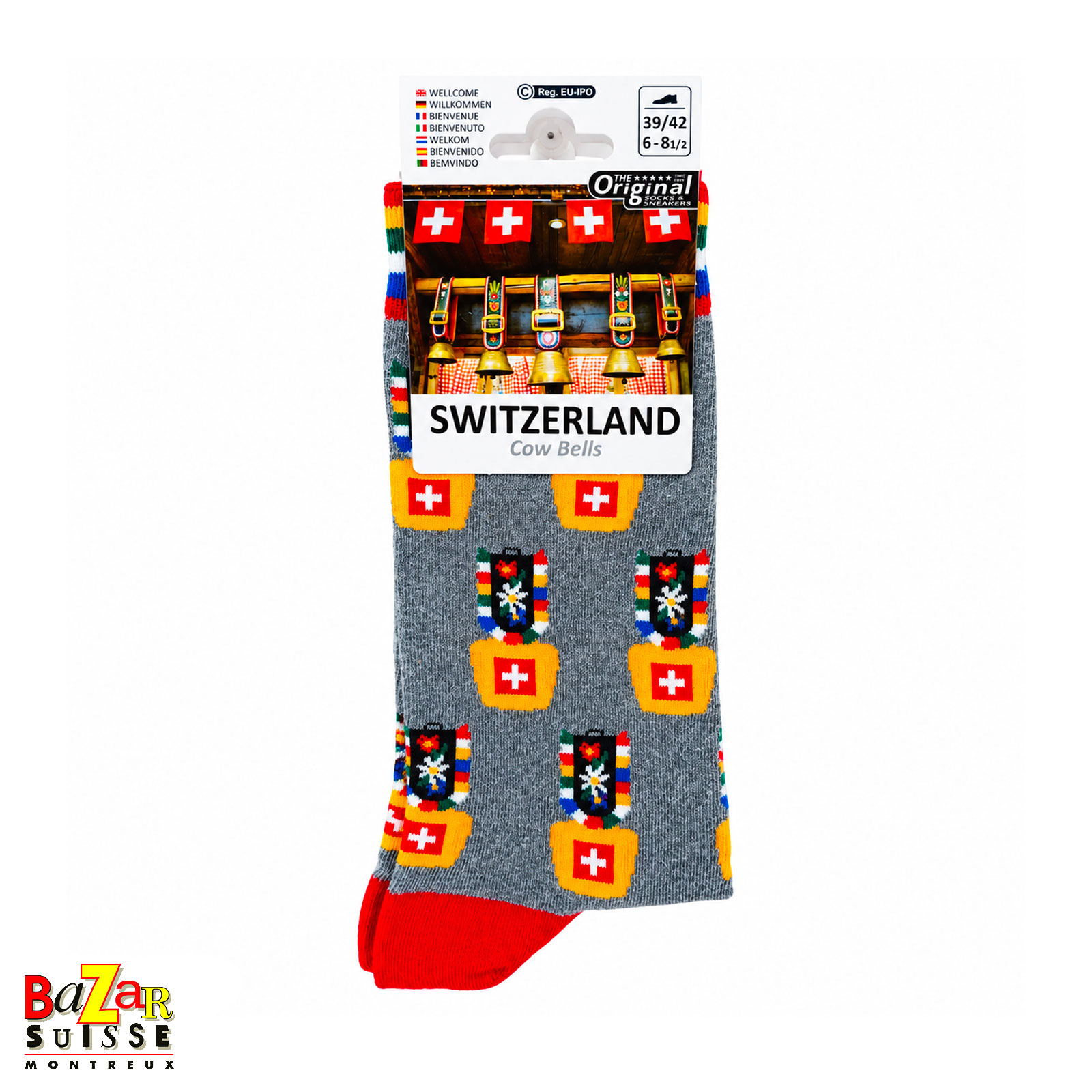 Unisex socks with Swiss cowbell design