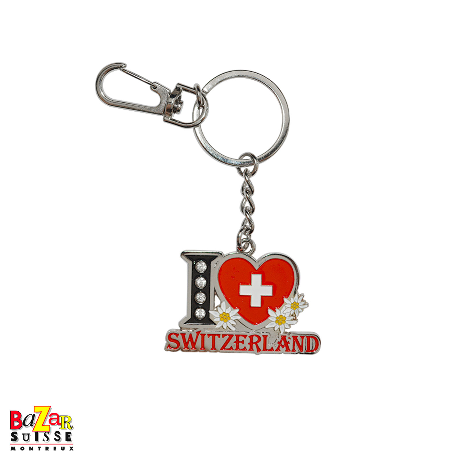 "I ♥ Switzerland" keyring with rhinestones