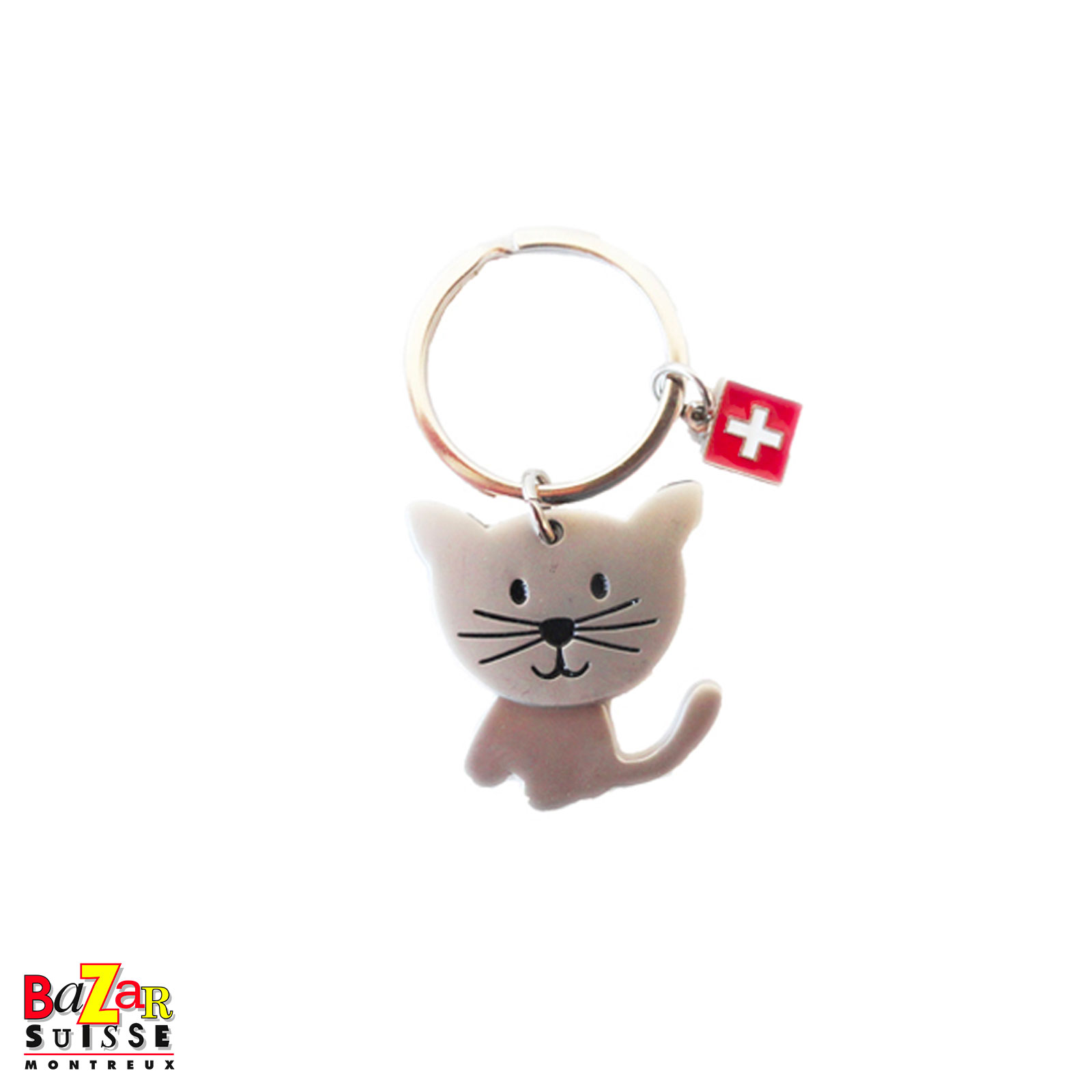 Cat keyring with Swiss cross charm