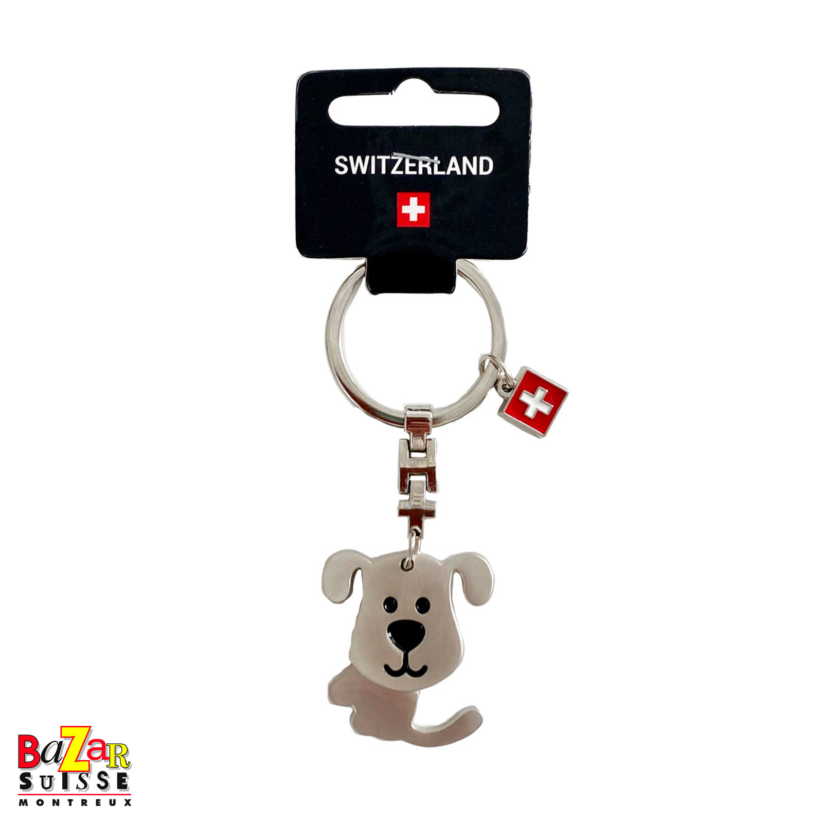 Dog keyring with Swiss cross charm
