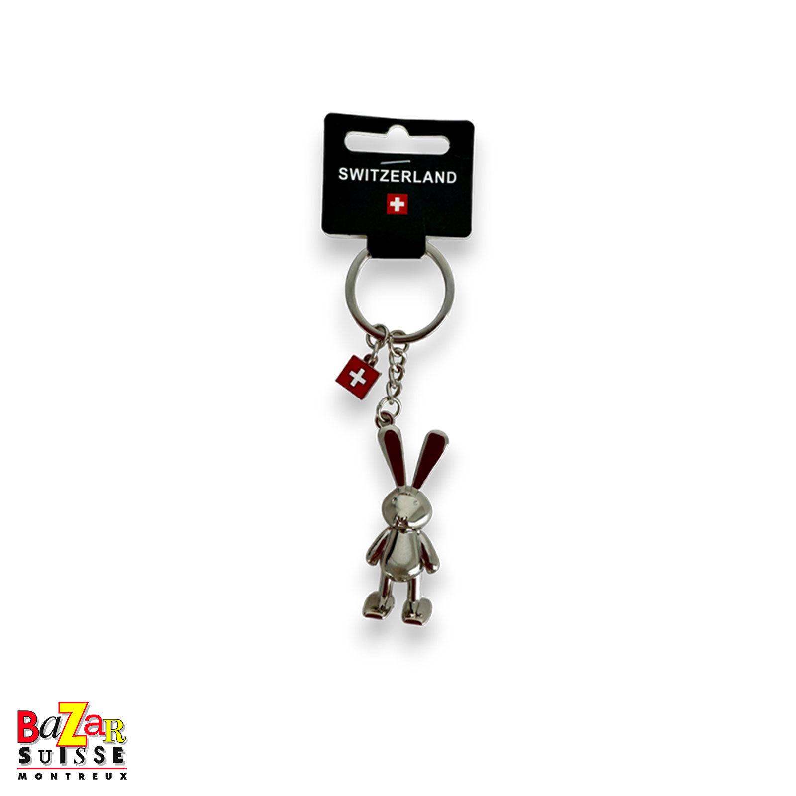 Rabbit keyring with Swiss cross