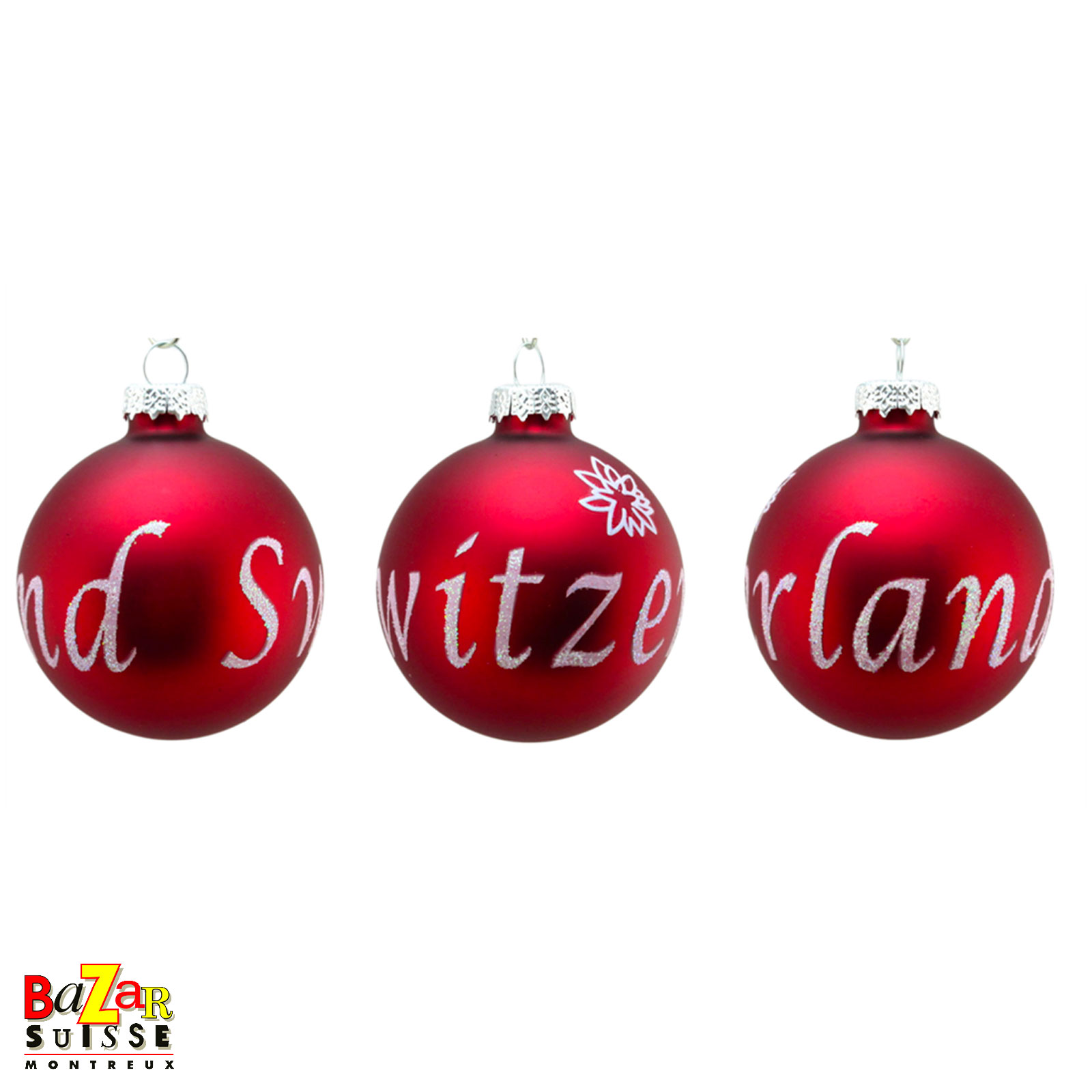Glass Christmas ornament - "Switzerland" and edelweiss