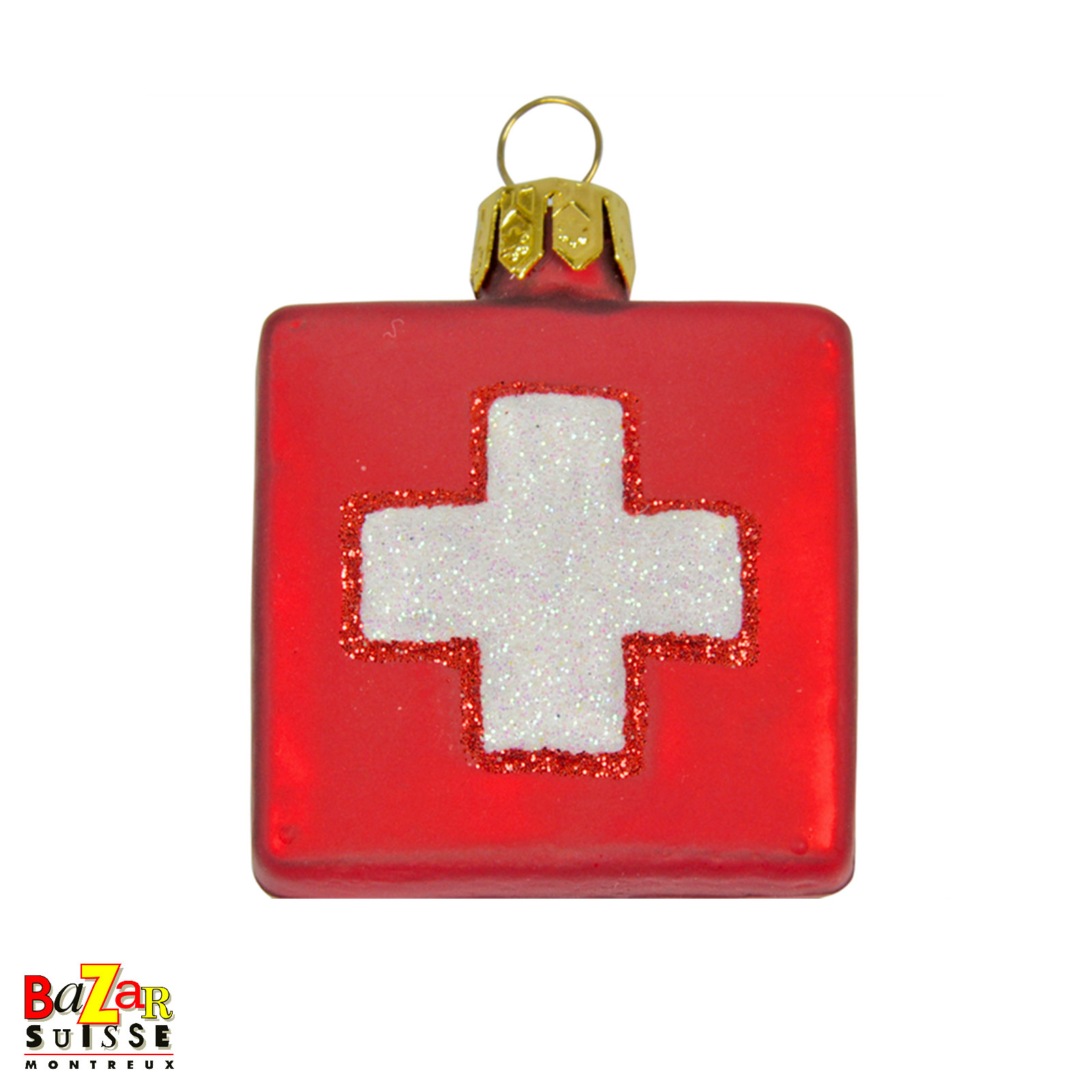 Glass Christmas ornament - Swiss cross