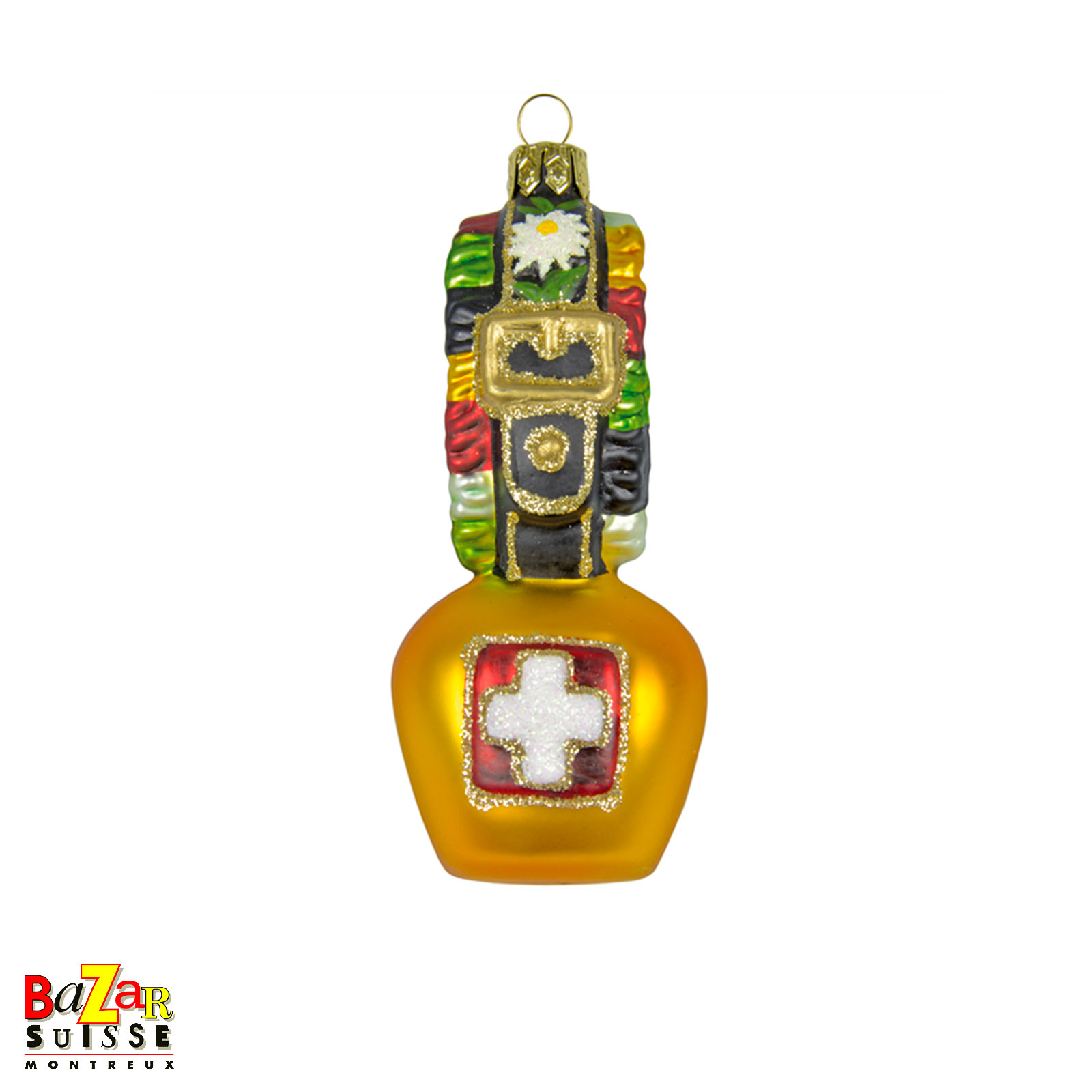 Glass Christmas ornament - Swiss cowbell
