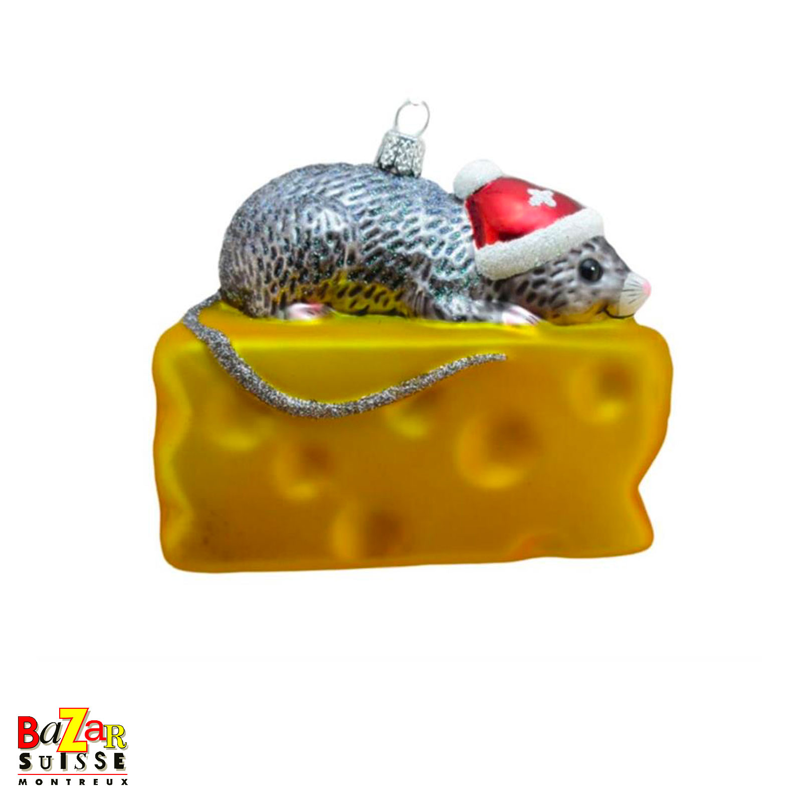 Glass Christmas ornament - mouse on cheese