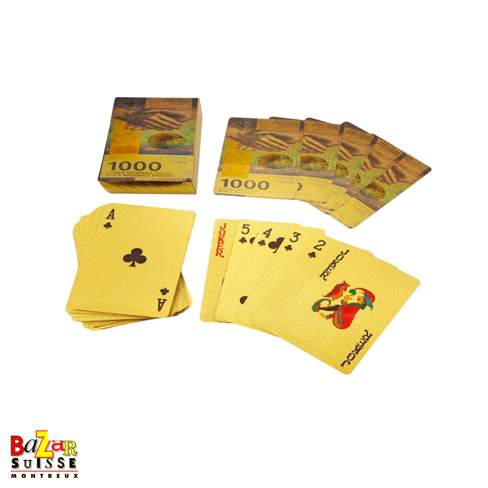 Mazzo di 54 carte - banconota svizzera da 1.000 franchi