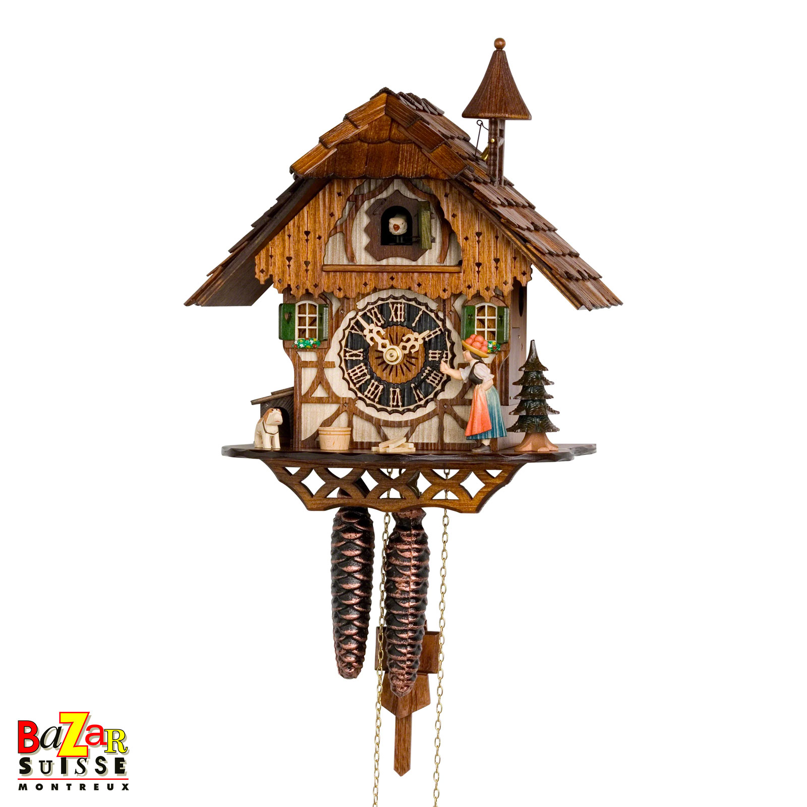 Orologio a cucù meccanico - ragazza con campana - 27 cm