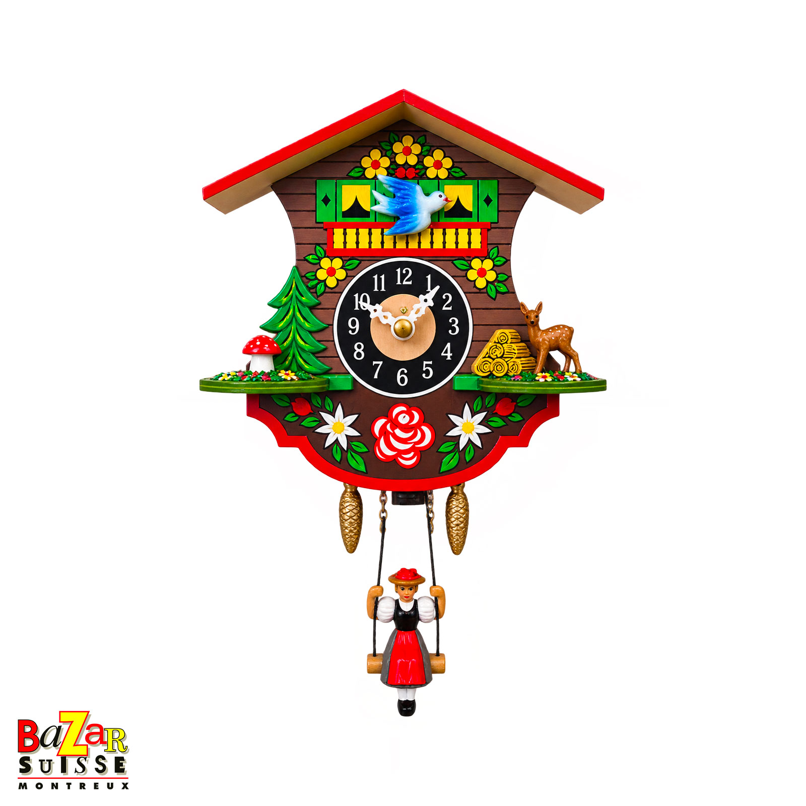 Piccolo orologio al quarzo - chalet con motivo a rosa - 10 cm