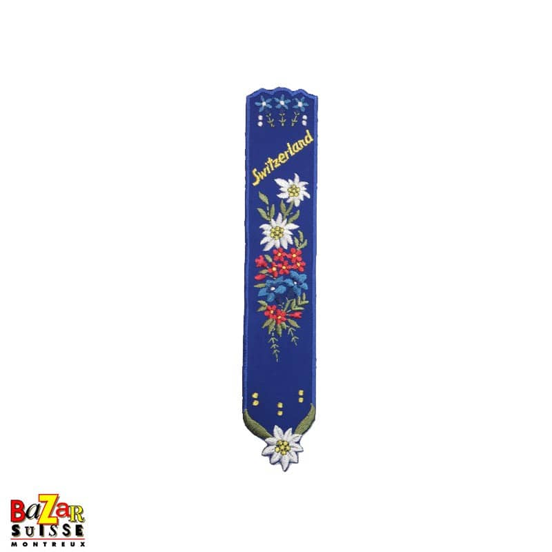 Swiss Embroidered “Flowers” Bookmark - Blue
