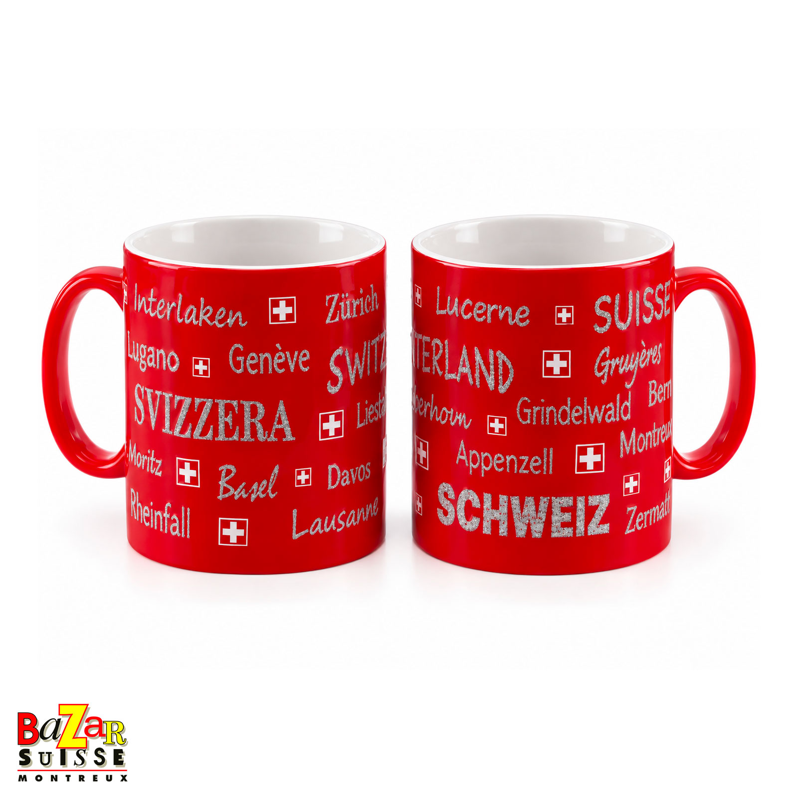 Keramiktasse Schweizer Städte - rot