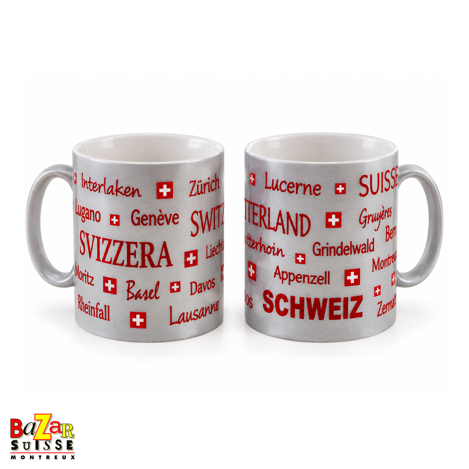 Keramiktasse Schweizer Städte - grau