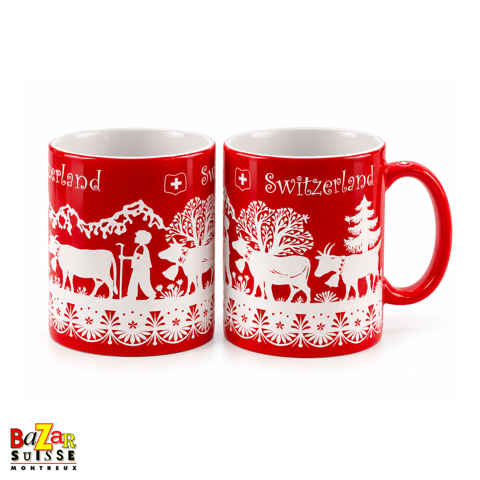 Keramiktasse - rotes Poya-Motiv