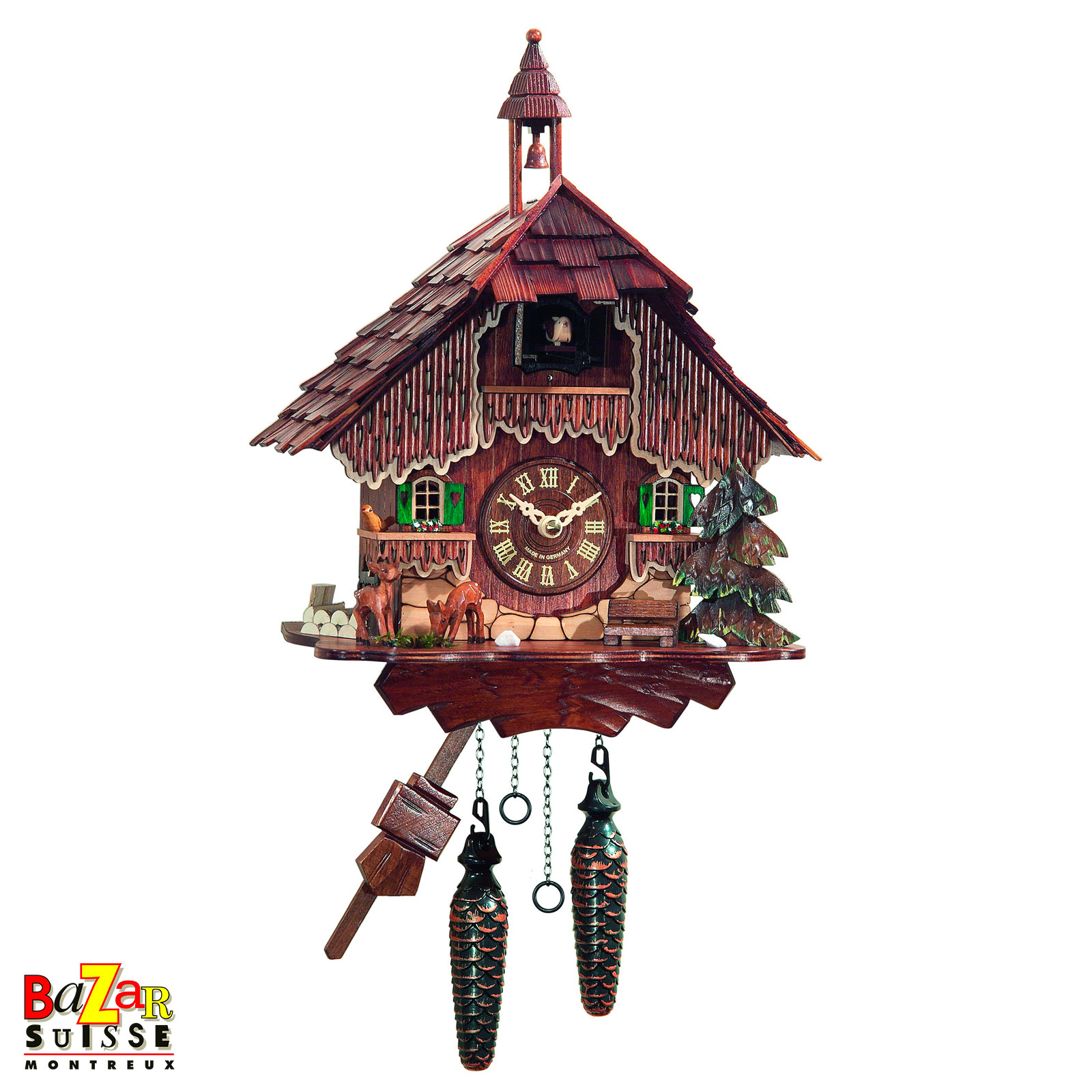 Orologio a cucù al quarzo - fattoria con due cerbiatti - 35 cm