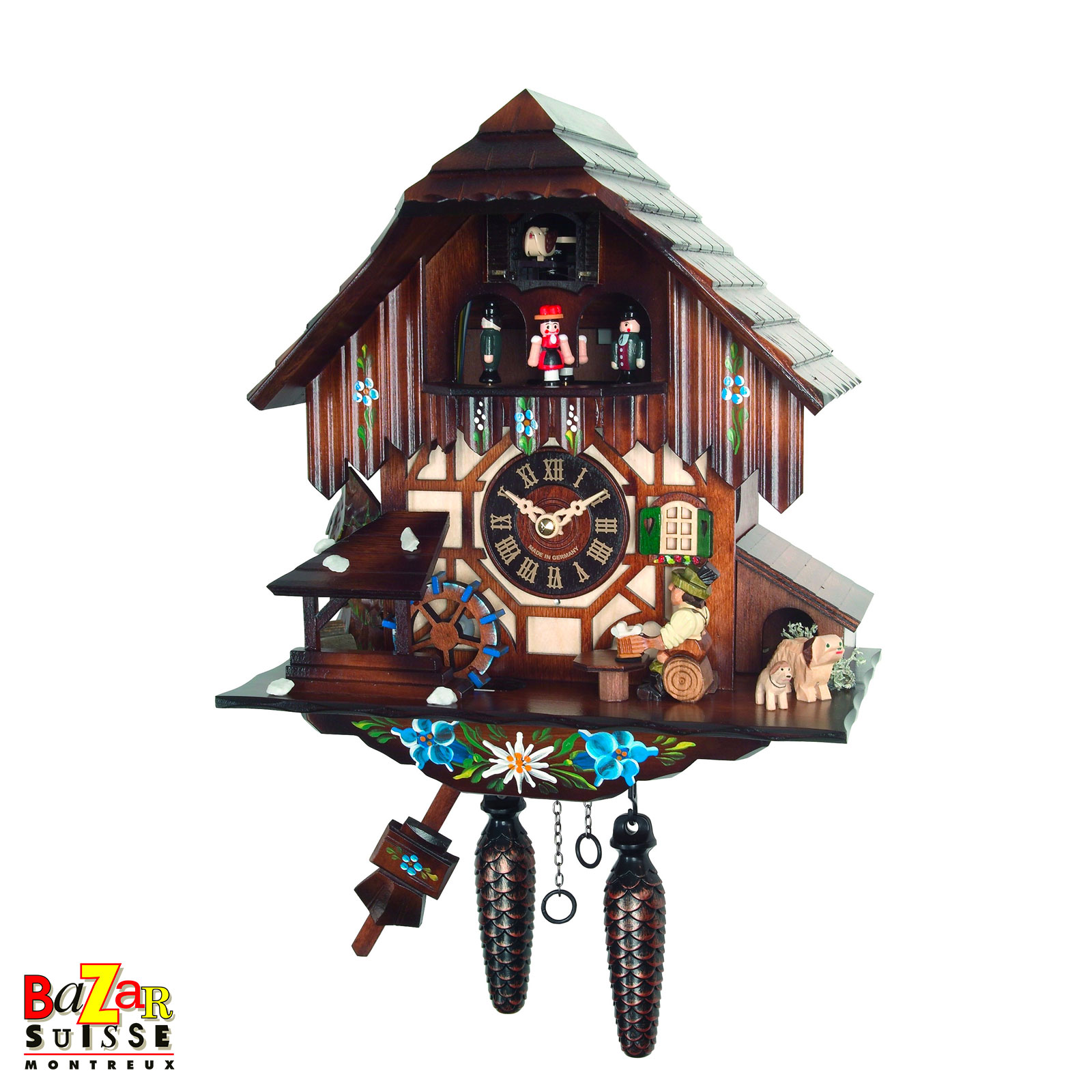 Orologio a cucù al quarzo con musica - mulino, ballerini e bevitore di birra - 30 cm
