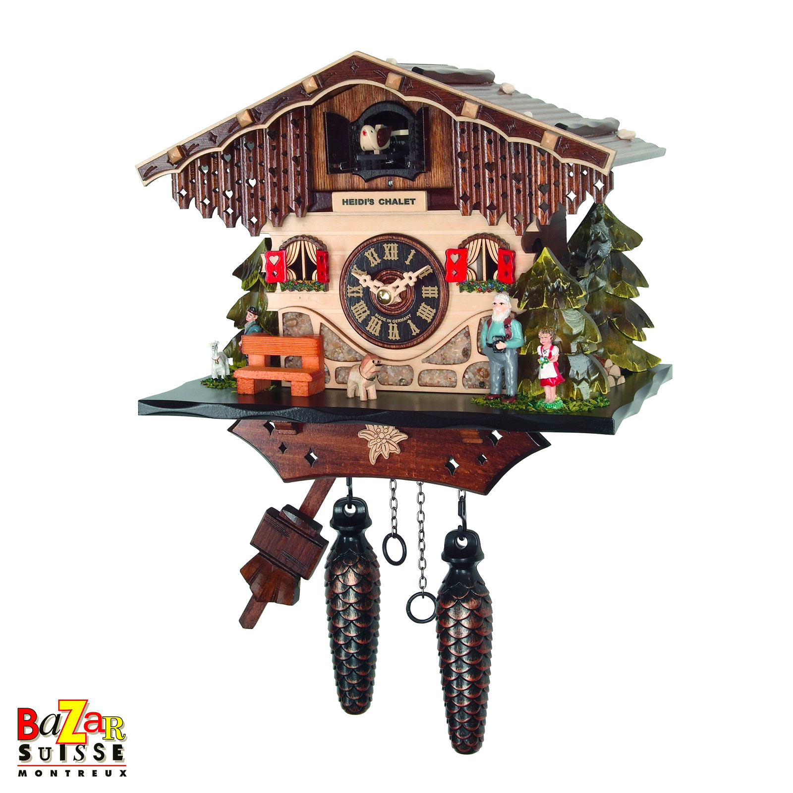 Orologio a cucù al quarzo - casa di Heidi con tetto basso - 21,5 cm