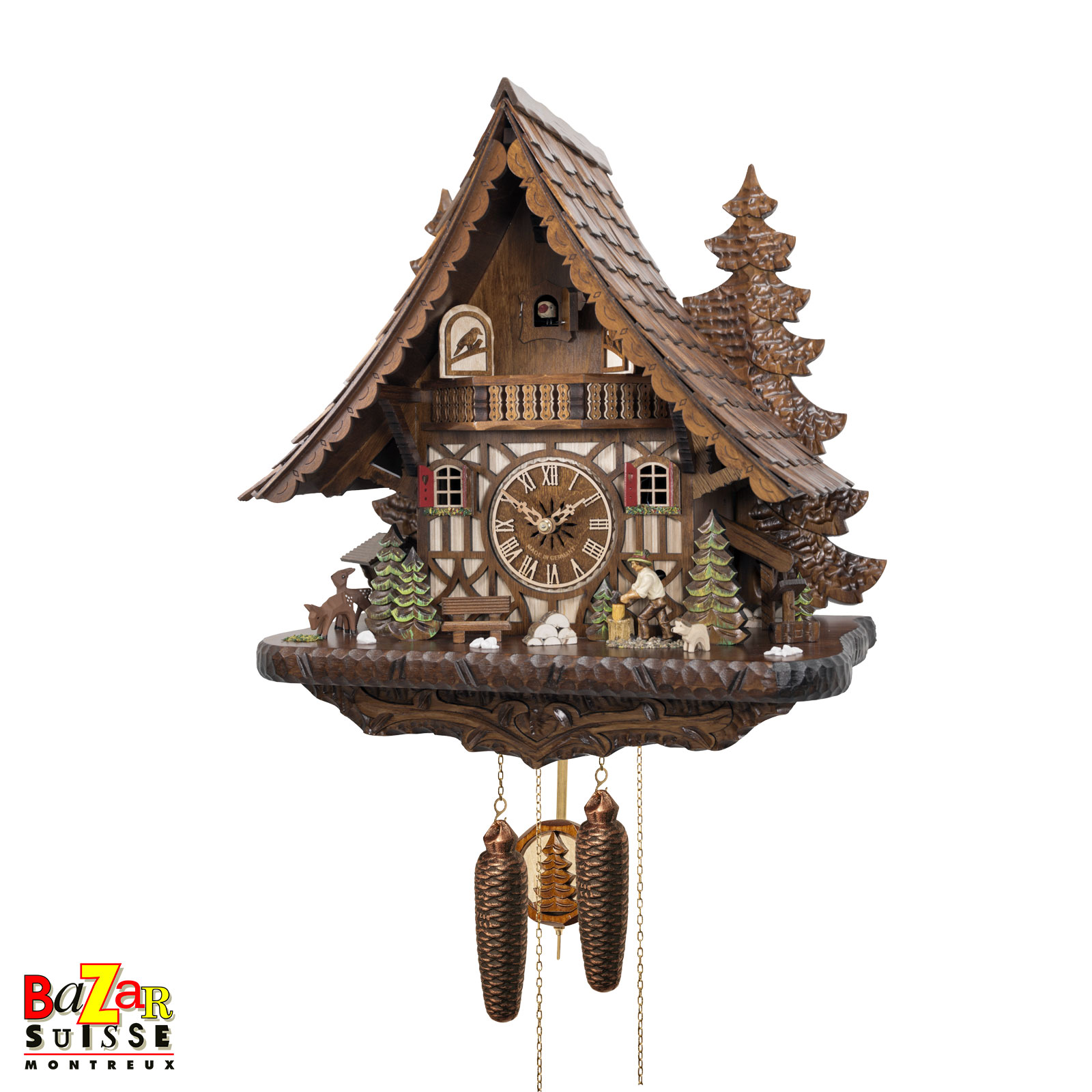 Orologio a cucù meccanico 8 giorni - boscaiolo - 44 cm