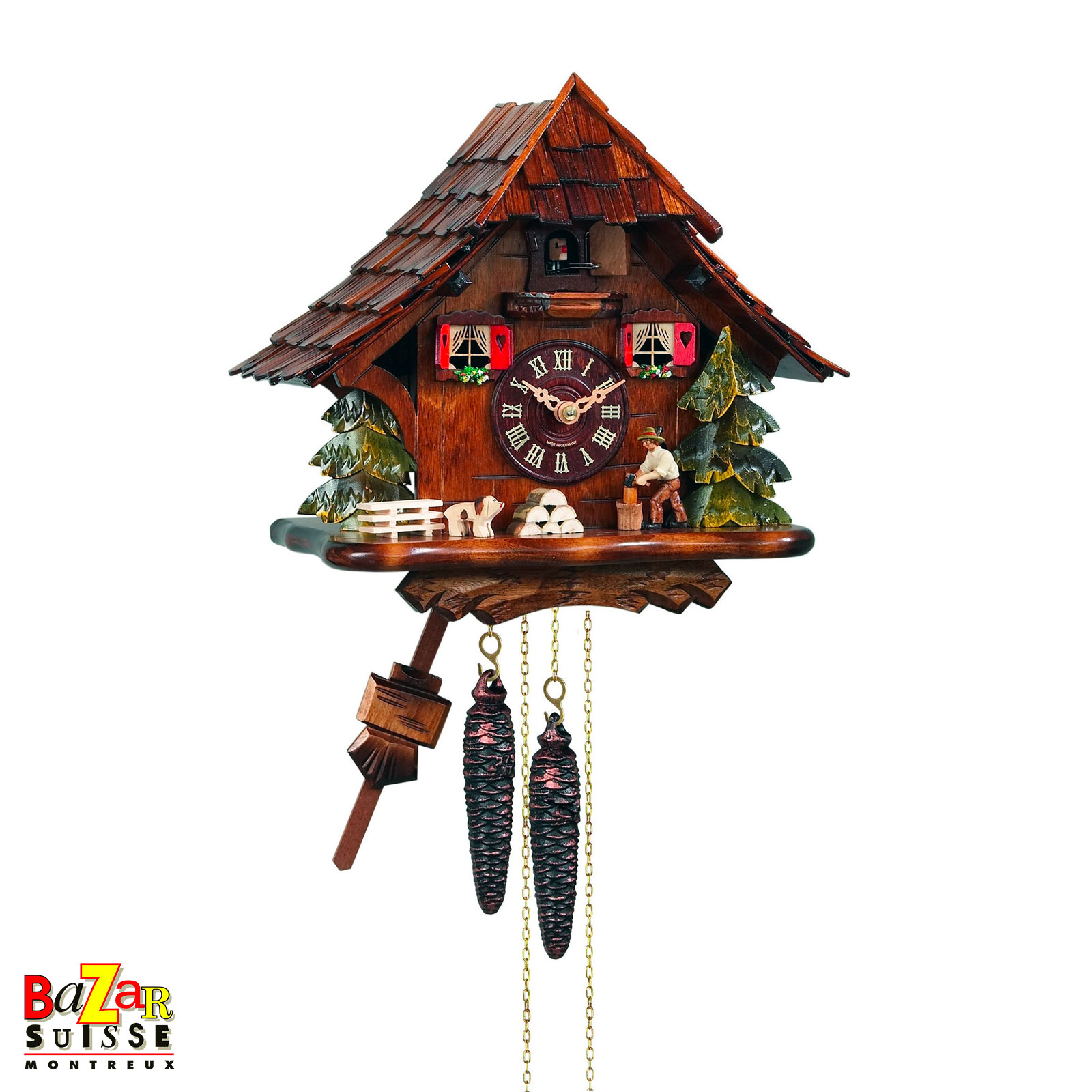 Daily-wind mechanical cuckoo clock - woodcutter - 25.5 cm