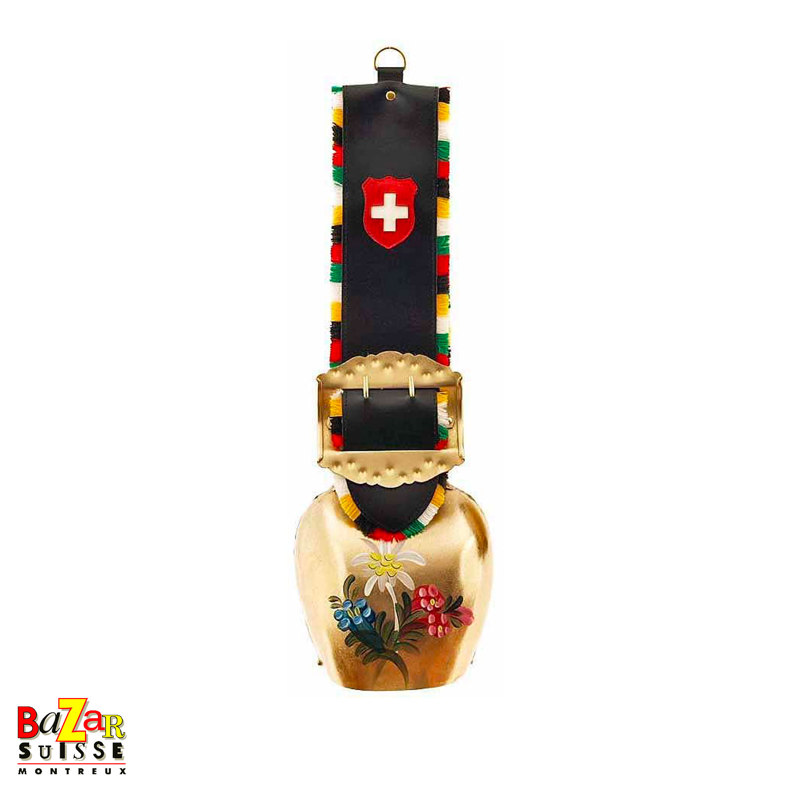 Painted bouquet bell with Swiss-cross strap - 45 cm