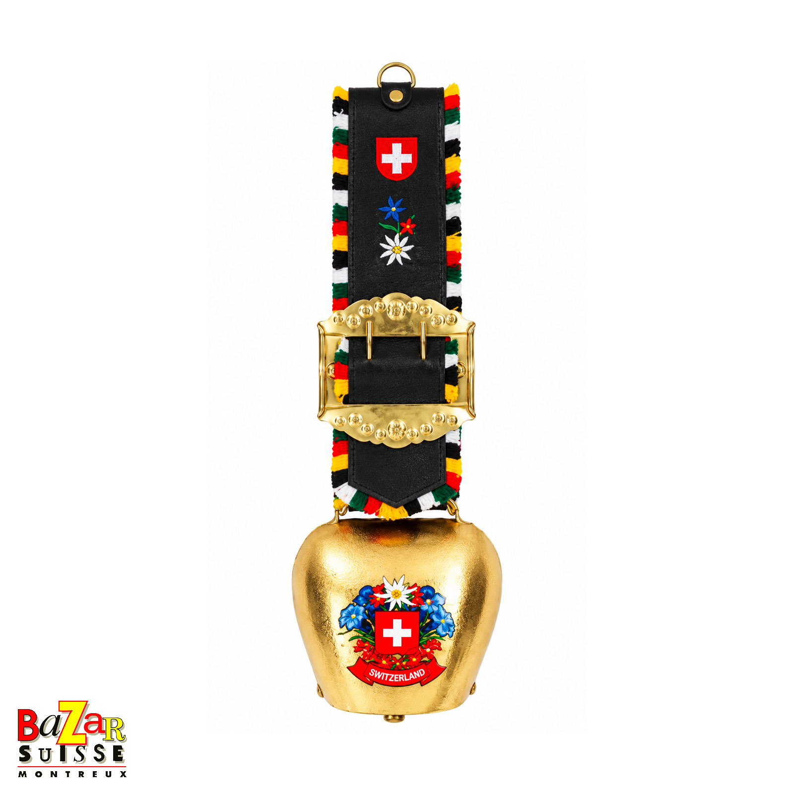 Hand-painted floral bell with embroidered strap - 45 cm