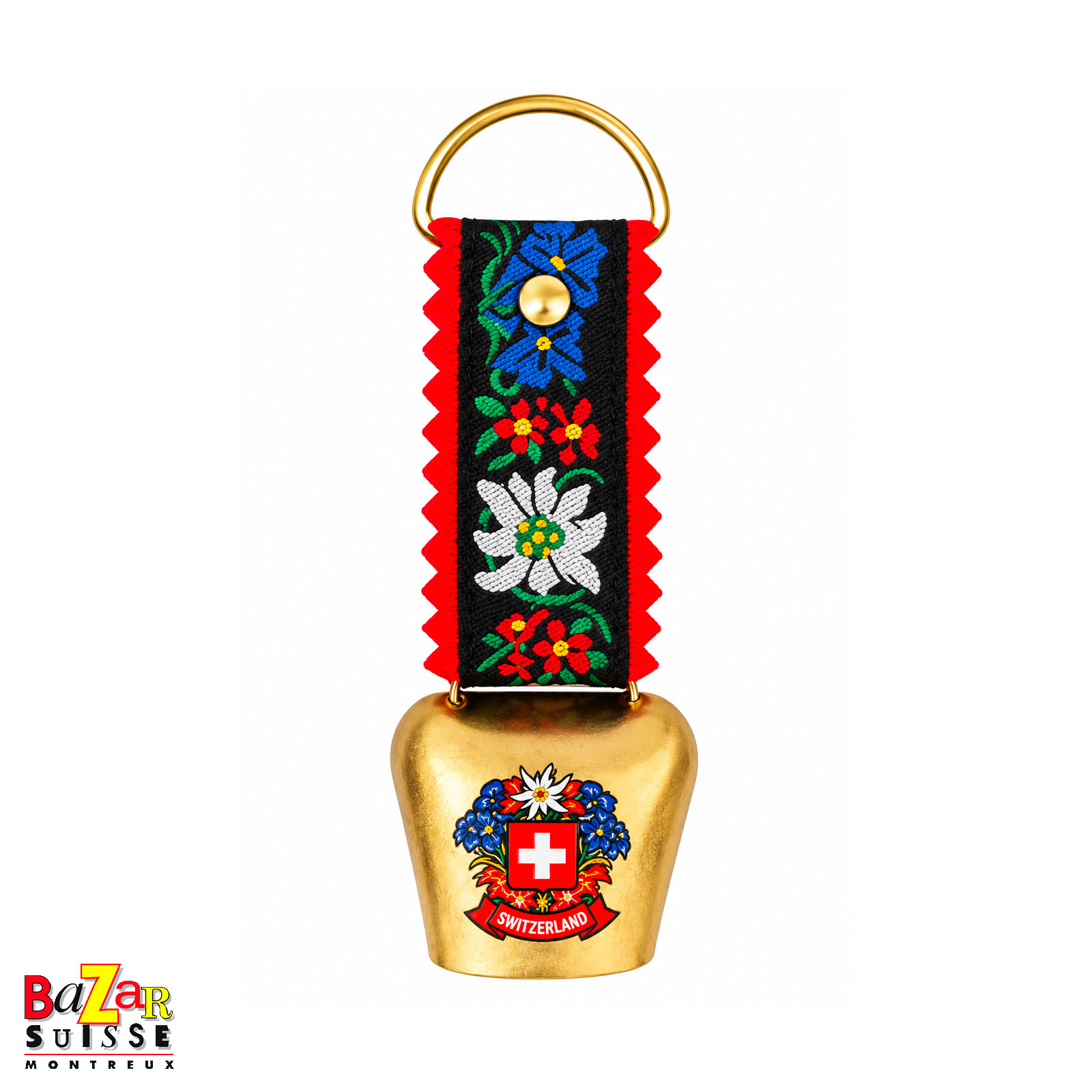 Floral decorative bell - fabric strap - 14.5 cm